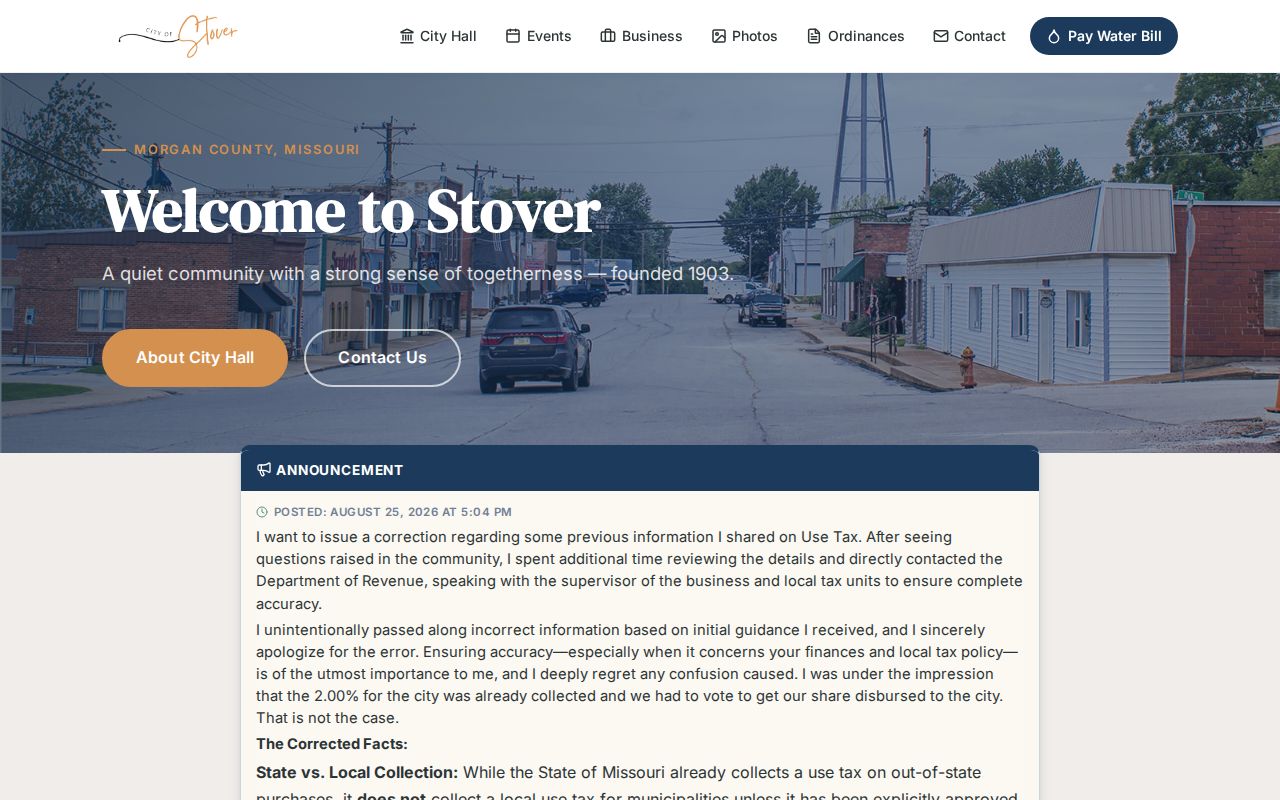Stover city public-safety contact for Morgan County arrest records
