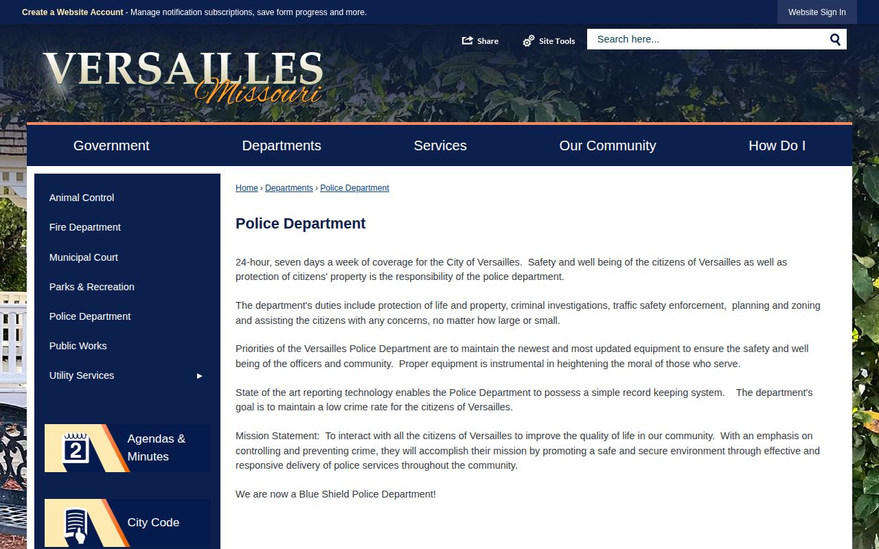 Versailles Police Department contact for Morgan County arrest-record questions